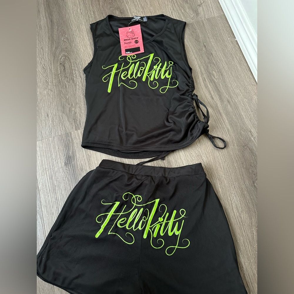 Hello Kitty Neon Lime Ruched Set - Top & Shorts